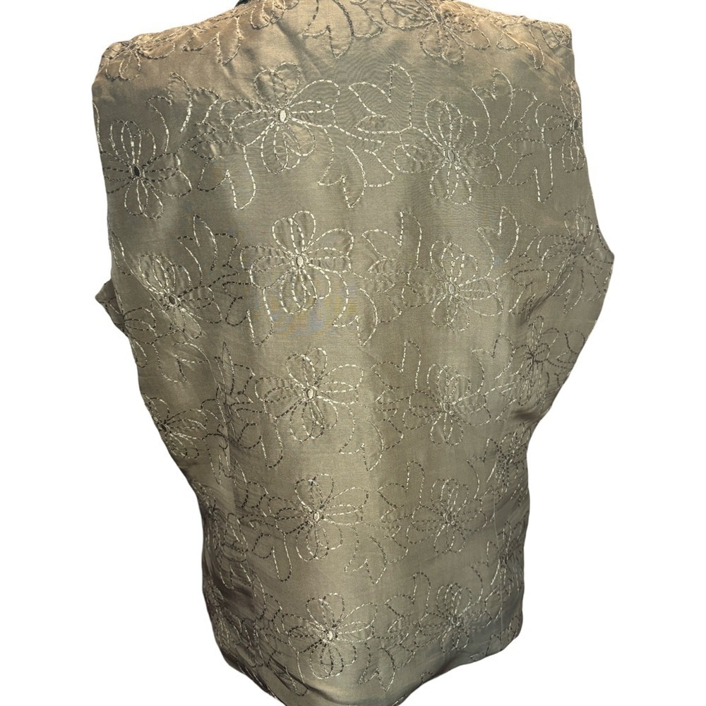 Silk Land Sleeveless Embroidered Top. Color Olive - Picture 2 of 4